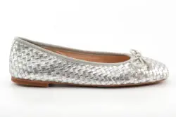 Inuovo ballerina zilver vlecht leer