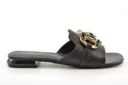 Tosca Blu slippers zwart leer/steentjes