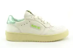 Black 70 wit leren sneakers met groen metallic