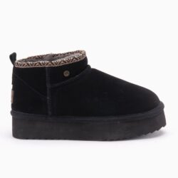 Warmbat enkellaarzen plateau zwart suede/wol