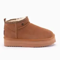 Warmbat enkellaarzen cognac suede/wol