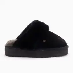 Warmbat dames pantoffels plateau zwart suede/wol