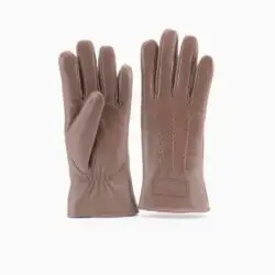 Warmbat dames handschoenen taupe leer