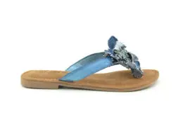 Lazamani teenslippers denim leer-bloem