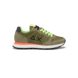 Sun68 khaki sneakers met fluor groen