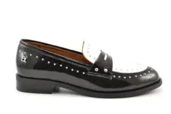 Babouche loafers zwart-wit lak studs