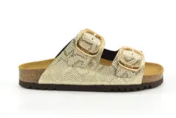 Scholl voetbed slippers goud print leer