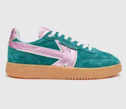 Kaotiko groen suede retro-sneakers met roze