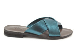 Slaye slippers metallic petrol leer