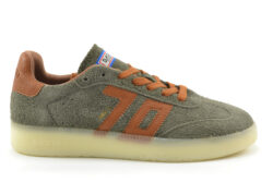Back 70 groene suede sneakers met bruin