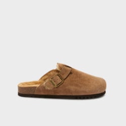 Scholl taupe suede muilen met wol
