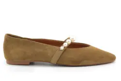 Toral ballerina's bruin suede met parels