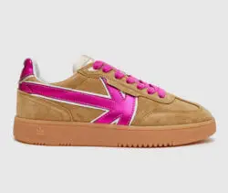 Kaotiko bruin suede sneakers met fuchsia
