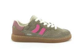 Coolway taupe suede sneakers met roze