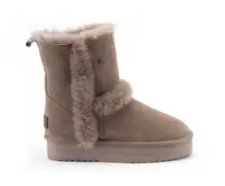 Warmbat enkellaarzen taupe suede/wol