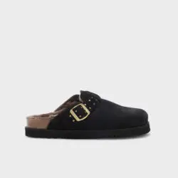 Scholl zwarte suede muilen met wol