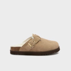 Scholl beige suede muilen met wol