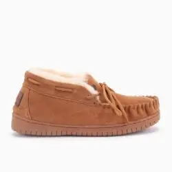Warmbat pantoffels cognac suede/wol