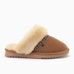 Warmbat pantoffels cognac suede/wol