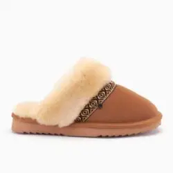 Warmbat pantoffels cognac suede/wol