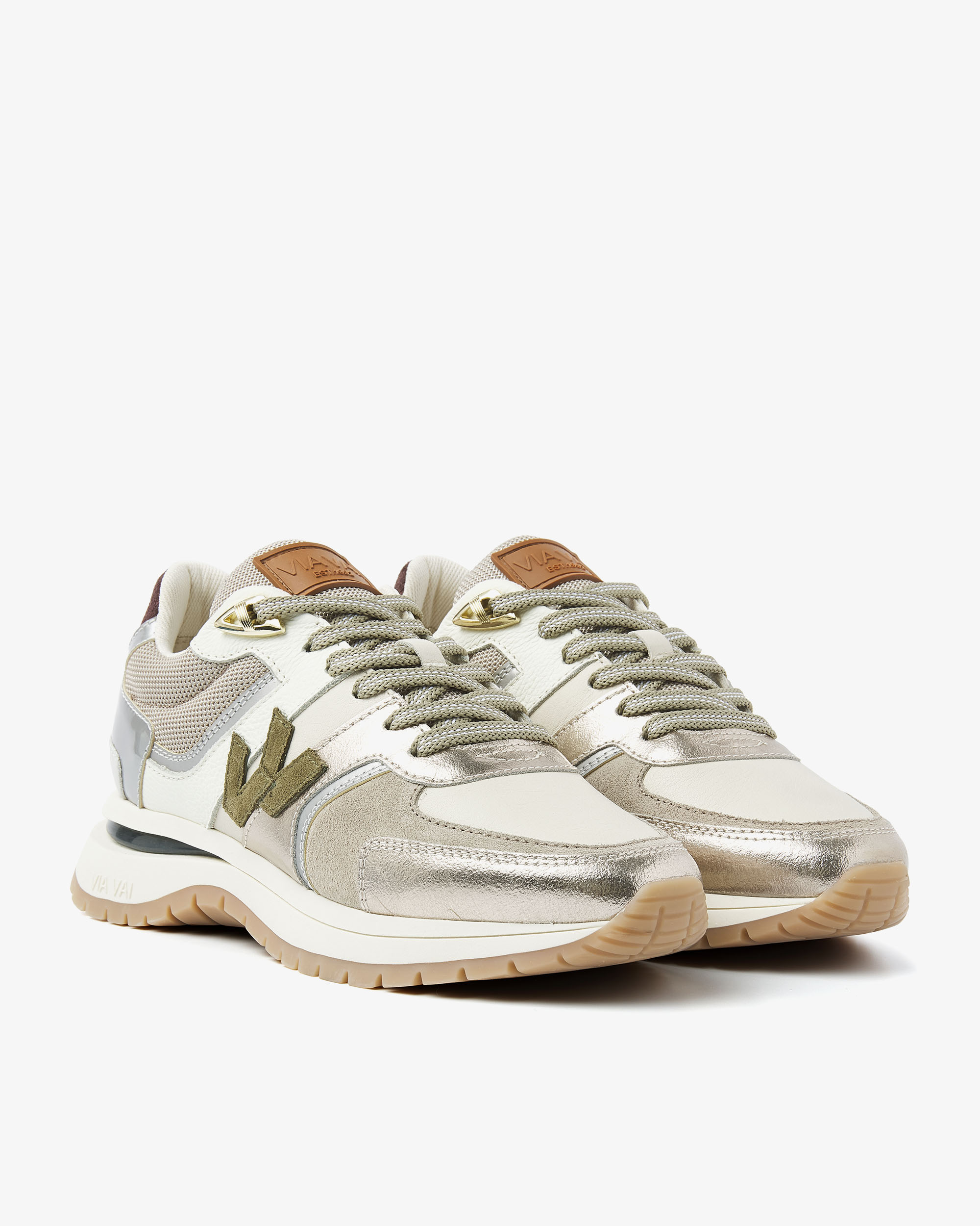 Via Vai beige sneakers met zilver