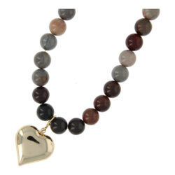 Ketting halfedelsteen 12mm chrysanthemum met gouden hart