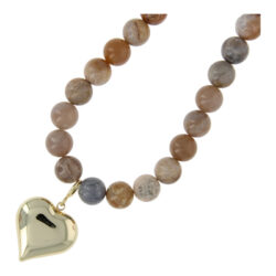 Ketting halfedelsteen 12mm wooden fossil met gouden hart