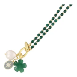 Fushi Amsterdam Ketting 4mm steenkralen donkergroen met clip en bedels