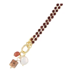 Fushi Amsterdam Ketting 4mm steenkralen bordeaux met clip en bedels