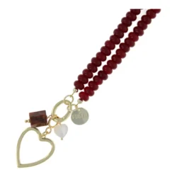 Fushi Amsterdam Ketting halfedelsteen donut 5x8mm bordeaux met clip en bedels