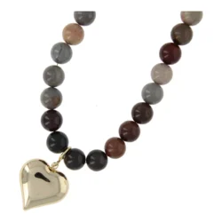 Fushi Amsterdam Ketting halfedelsteen 12mm chrysanthemum met gouden hart