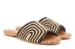 Toral Toral raffia slippers zwart-beige