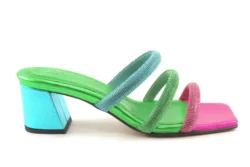 Toral Toral luxe slippers hak Mila fuxia/groen/blauw
