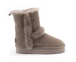 Warmbat Warmbat enkellaarzen taupe suede/wol