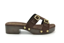 Lazamani Lazamani donkerbruine clogs met goud