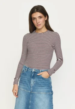 Soft Rebels Soft Rebels stripe o-neck top bordo-wit