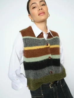 Pom-Amsterdam Mos Mosh vest knitted grijs-bruin